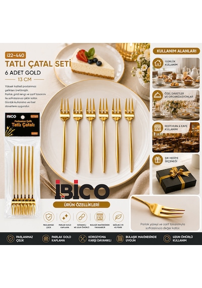 60 Parça Gold Tatlı Çatal Seti 13cm - 1 Paket İçinde 6 Adet Vardır - 10 Paket Gönderilir 4741