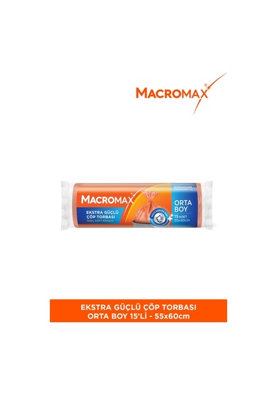 Macromax Ekstra Güçlü Çöp Torbası Orta Boy 55x60 Cm Soft Kokulu 15 Adet Mutfak Poşeti 25'li Paket