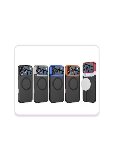 Apple iPhone Uyumlu 17 Pro Max Kılıf M-safe Şarj Özellikli 360 Derece Standlı Çift Parçalı Pazarplus Torino Kılıf Siyah