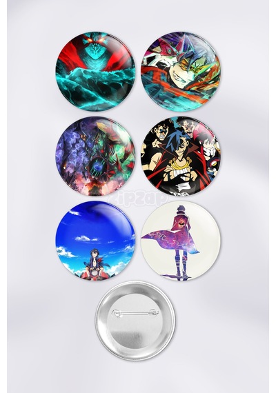 Tengen Toppa Gurren Lagann Çanta Süsü Rozet İğneli Buton Rozet Seti 6 Adet Çok Renkli