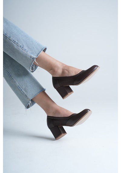 Analin Shoes Kadın Hakiki Deri Günlük Topuklu Ayakkabı Kahve