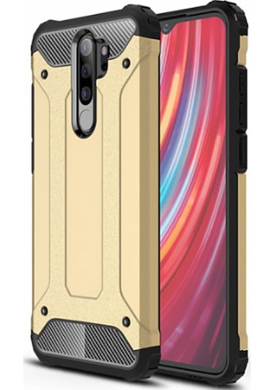 Noktaks - Redmi Note 8 Pro Uyumlu - Kılıf Çift Katman Zırh Tank Crash Military Kapak - Gold Gold