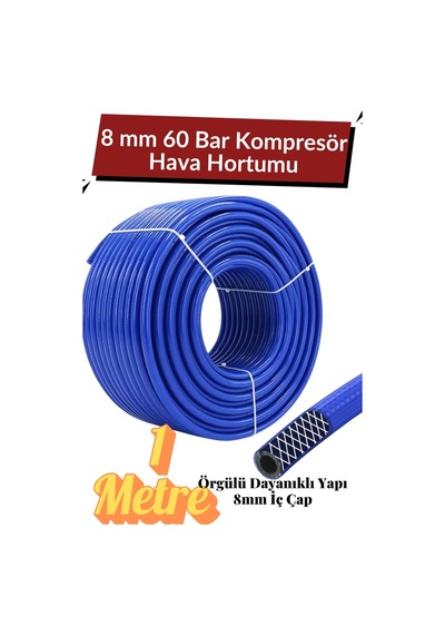 1 Metre Kompresör Hava Hortumu 8 Mm Termo Hortum Mavi Thermo Hortum Basınca Dayanıklı Hortum