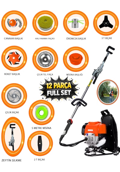 Eısenn Evo-12 Pro 12 Parça Full Set Sırt Tipi Zeytin Silkeme Hasat Toplama Tırpan Motoru