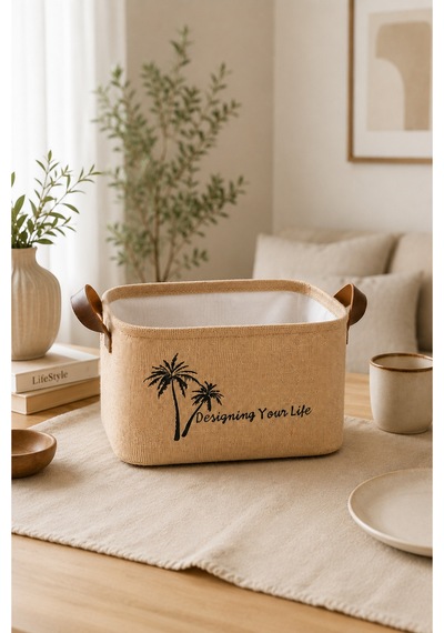 Jüt Kumaş Düzenleyici Sepet 30x21x18 Cm Açık Ağızlı Organizer Sepeti Raf Dolap Banyo Düzenleyici Doğal
