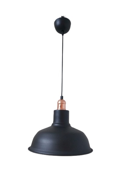 Retro Metal Siyah Dekoratif Bakır Duylu Siyah İçi Siyah Kafe Mutfak Avize Çap:30 Cm Beyaz