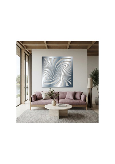 Optik İllüzyon Metal Duvar Tablosu - Metal Duvar Sanatı - Duvar Dekoru - 75 X 75 Cm Krom