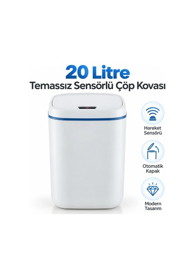 Bay Banyo İçin 20 Litre Temassız Sensörlü Çöp Kovası Beyaz Najmaddin Standart