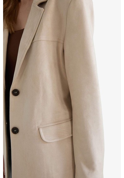 Defacto Regular Fit Ceket Yaka Süet Blazer Ceket E7236ax25aubg220 Bej
