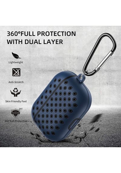 Airpods Pro/pro 2 İle Uyumlu Delikli Spor Premium Silikon Kılıf + Karabina Klipsli, Tam Koruma Ve Stil Sunan Ergonomik Tasarım Siyah-mavi