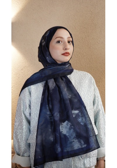 Mirsoy Scarf Safir Etnik Desen Şal Lacivert