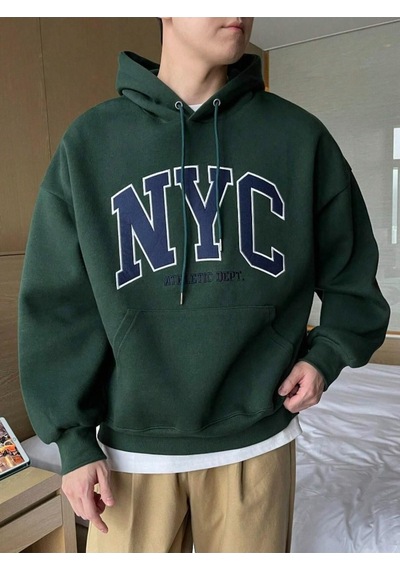 Altamira Erkek Siyah Nyc Baskılı Oversize Kapşonlu Sweatshirt 001