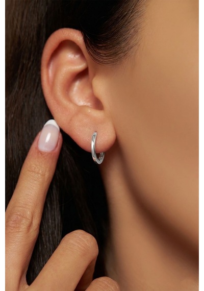 925 Ayar Gümüş Rodyum Kaplama Yuvarlak Unisex Halka Küpe - Çift 2x14mm