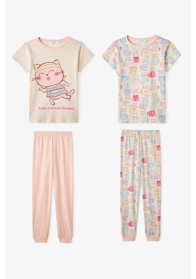 Penti  Ekru Kız Çocuk Fast Cat Pamuklu 2'li Pijama Takımı