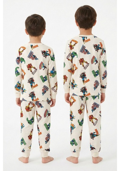 Zuzunga Süper Kahramanlar Desenli  Pamuk Beyaz Erkek Çocuk Pijama Takımı