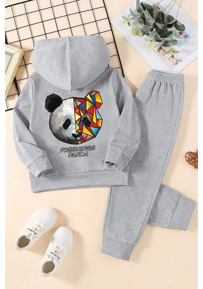 Fyk Kids Panda Baskılı Eşofman Takımı Gri Fyk Kids Panda Baskılı Eşofman Takımı Gri