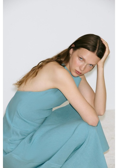 Suud Collection Mavi Winnie Halter Yaka Elbise
