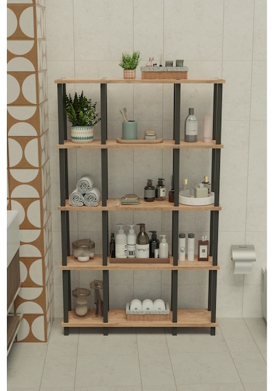 Ravina 5 Katlı Banyo Düzenleyici Çok Raflı Banyo Organizeri Çok Amaçlı Banyo Düzenleyici - Meşe Meşe