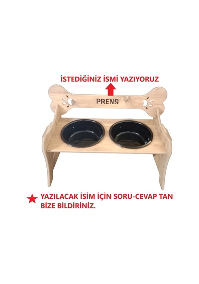 Köpek Su Ve Mama Standı-özel Isim Baskı-meşemdf-kademelikemik-büyükırk-seramiksiyahkase-2 1000ml
