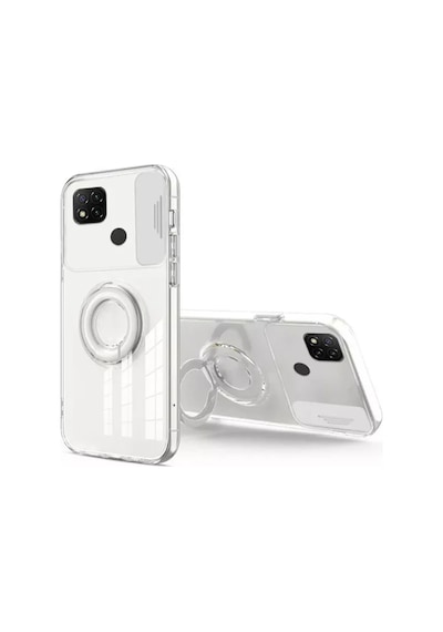 Ally Xiaomi Redmi 9c Kılıf Sürgülü Kamera Lens Korumalı Yüzük Standlı Silikon Kılıf- 5775 Şeffaf