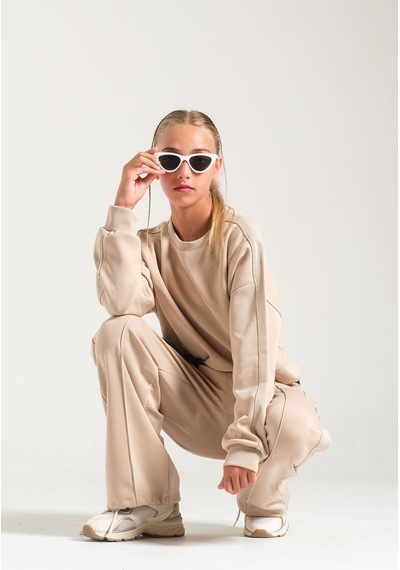 Loco Loco Bisiklet Yaka Uzun Kollu Çocuk Sweatshirt Bej