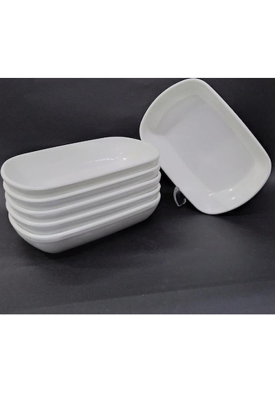 6 Adet Beyaz Melamin Kayık Tabak 14x10cm Orta Boy Salata Tabağı Diğer