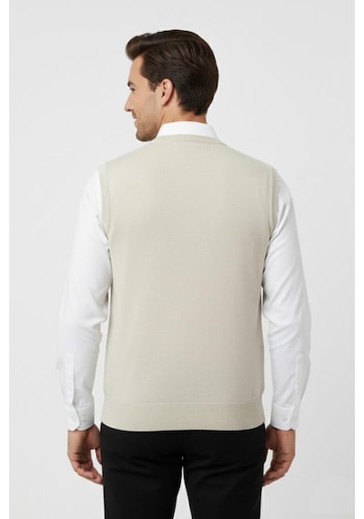 Çizgi Triko Erkek V Yaka Süveter Çelik Örgü Regular Kalıp Bgl-st04840 Taş