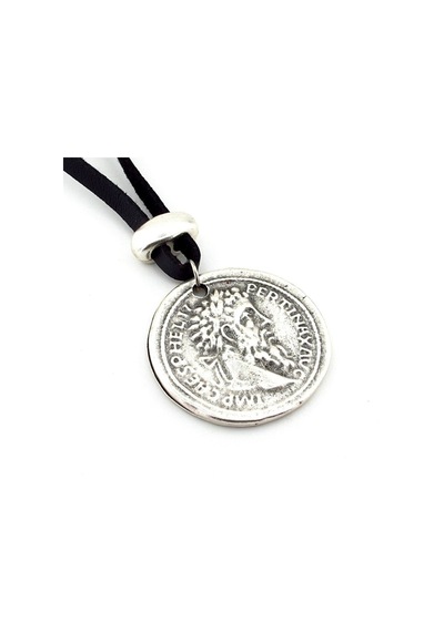 Solfera Dionysos Greek Sikke Metal Siyah Deri Erkek Kolye Q0585