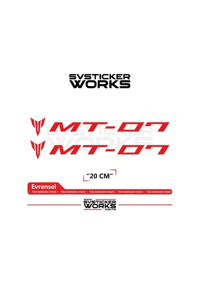 Yamaha Mt-07 Uyumlu Yazı Sticker Yüksek Kalite Özel Kesim Folyo 2'li Set Kırmızı
