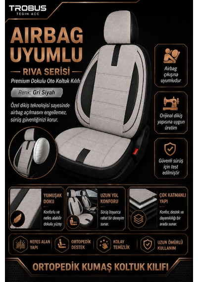 Renault Laguna 2001-2015 Uyumlu Riva Serisi Tay Tüyü Otropedik Bej Siyah Premium Koltuk Kılıfı