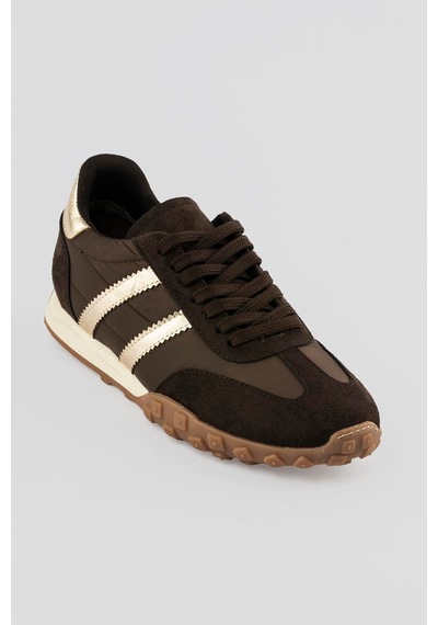 Mubiano Kadın Sneaker Süet Detaylı Bağcıklı Spor Ayakkabı Brano Kahverengi Kahverengi
