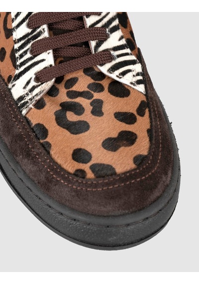 Leopar Desenli Süet Deri Kadın Sneaker Ayakkabı Kahverengi