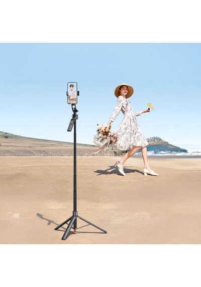 Tripod 360 Yüz Takipli Akıllı Gimbal Çok Amaçlı Kumandalı 1.76 Cm Selfie Çubuğu Tt07 Siyah Diğer