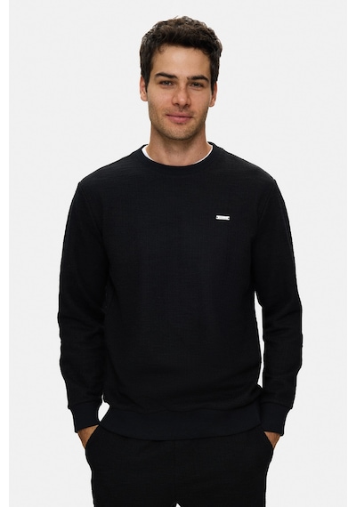 UCLA Luca Siyah Bisiklet Yaka Krinkıl Hafif Kumaş Metal Logolu Standard Fit Erkek Sweatshirt
