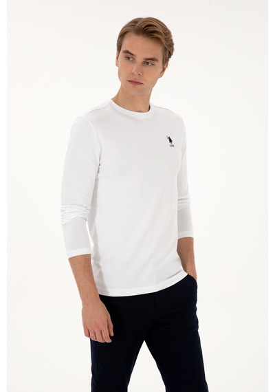 U.S. Polo Assn. Erkek Slim Fit Bisiklet Yaka Beyaz Basic Sweatshirt 50307762-VR013
