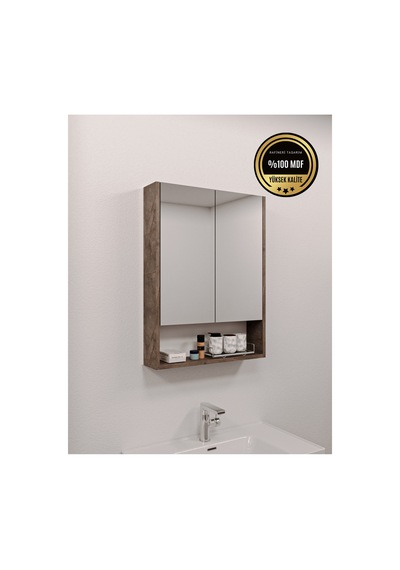 Lotus Banyo Dolabı Aynalı Raflı Kapaklı Gri Lotus Banyo Dolabı Aynalı Raflı Kapaklı Gri