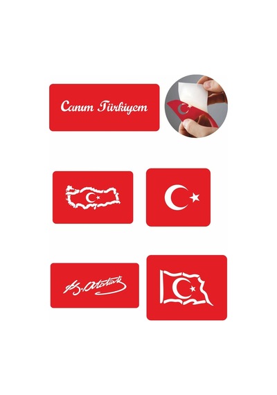 Enhavalı Canım Türkiyem Geçici Dövme Kına Şablonu 5'li