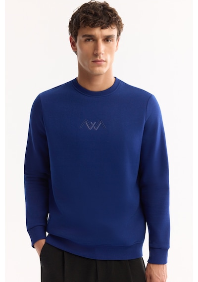 Avva Erkek Saks Bisiklet Yaka Pamuklu Şardonlu Baskılı Regular Fit Sweatshirt B001033 Saks Mavi