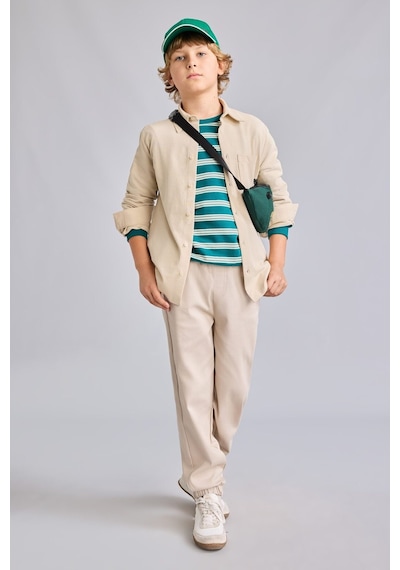 Defacto Cepli Jogger Fit Lastikli Paça Örgü Görünümlü Eşofman Altı Erkek Çocuk I1981a826aubg755 Bej-bg755