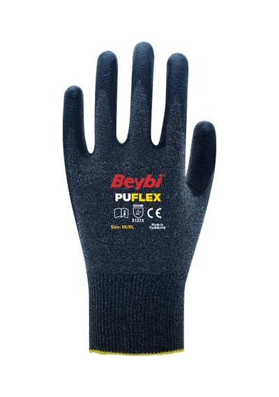 Pu Flex Poliüretan Kaplı Polyester Örme Eldiven Gri Siyah