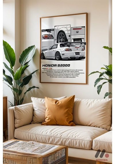 Honda S2000 Beyaz Jdm Poster, Ahşap Çerçeveli Duvar Tablosu - Oto Severlere Özel Hediye