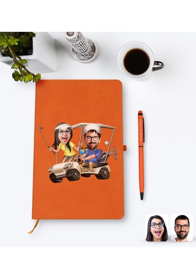 Kişiye Özel Sevgililer Karikatürlü Turuncu Termo Deri Defter Kale N11.2264