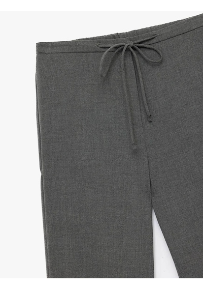 Koton Beli Bağcıklı Cepli Uzun Gri Kadın Pantolon 6wak40029pw Gri