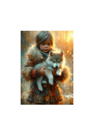Çocuk Ve Yavru Köpeği Art Mdf Tablo 35cm X50cm