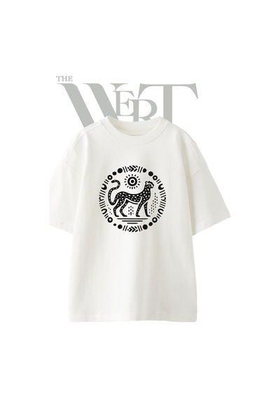 Thewert Tribal Cheetah Tasarım Baskılı Ünisex Beyaz Oversize T-shirt