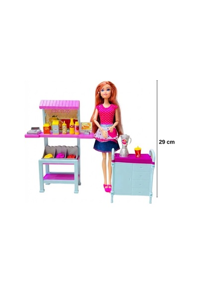 Good Girl Kafe İşletmecisi Meyve Suyu Standı Ve Aksesuarlı Oyuncak Bebek Seti 29 Cm