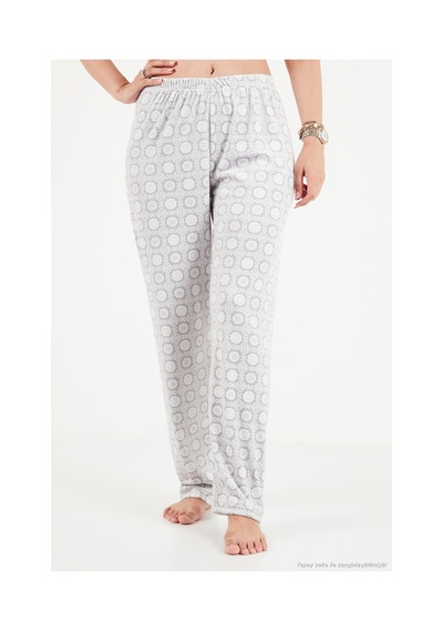 Lela Desenli Yumuşak Dokulu Uzun Kollu Pijama Takımı Kadın Pijama Takımı 6575016 Gri