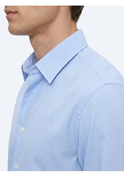 Kip Mavi Çizgili Regular Fit Uzun Dokuma Casual %100 Pamuk Gömlek