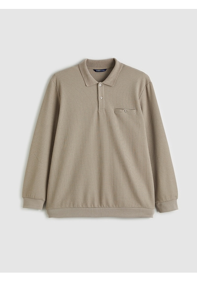 Lcwaıkıkı Classic Bej Büyük Beden Polo Yaka Erkek Sweatshirt