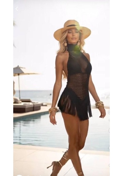 Veraura Lifestyle Kadın Balıkçı Yaka Saçak Detay Pareo Siyah